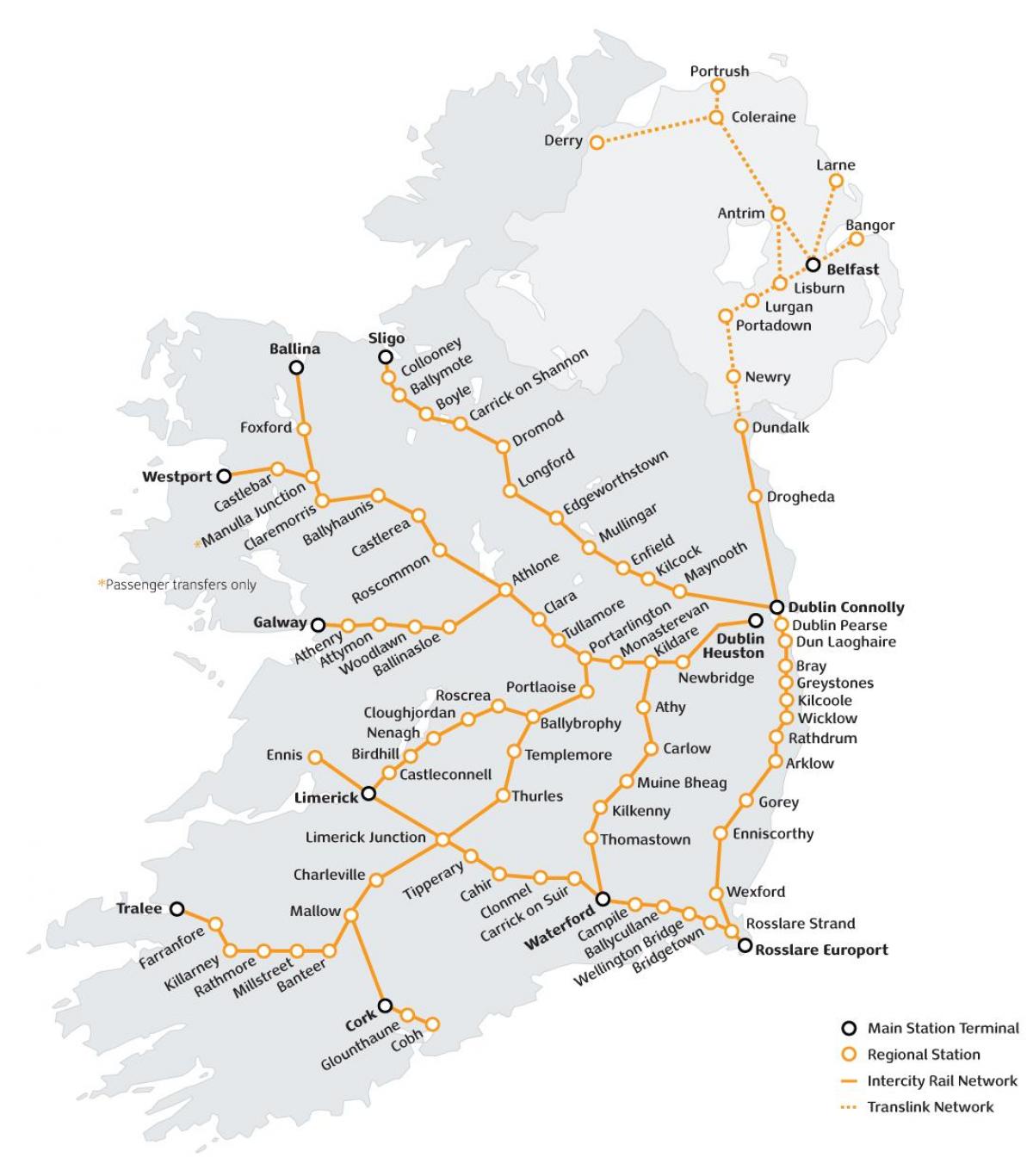 путовање возом у Ирској мапи