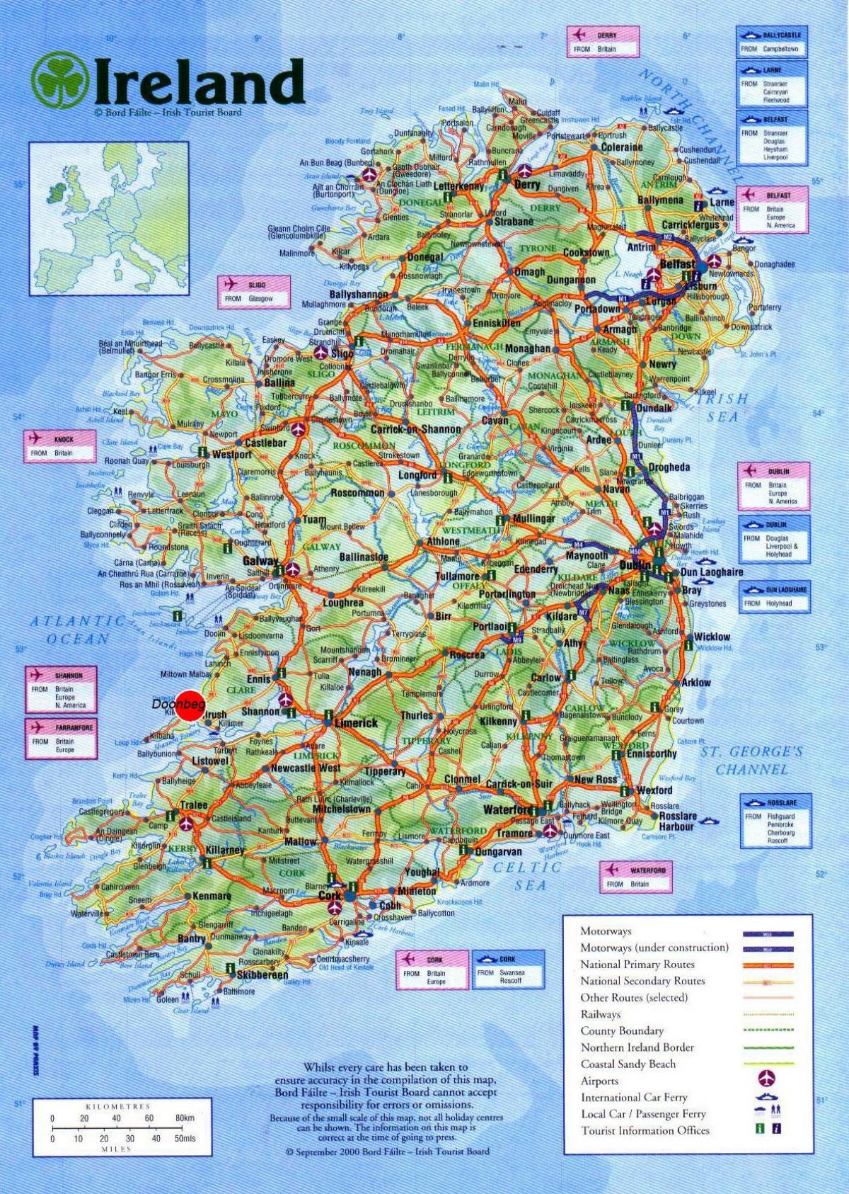 мапа Ирске показује знаменитости