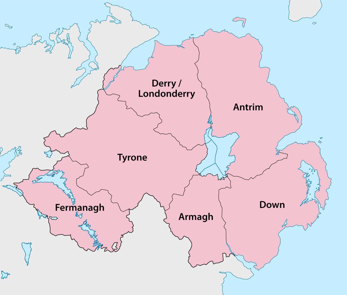 карта Северне Ирске округа и градова