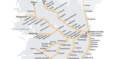 Путовање возом у Ирској мапи